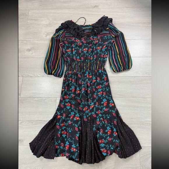 Betsey Johnson New York Vintage 90s Silk Floral Long Sleeve Dress - Picture 4 of 12